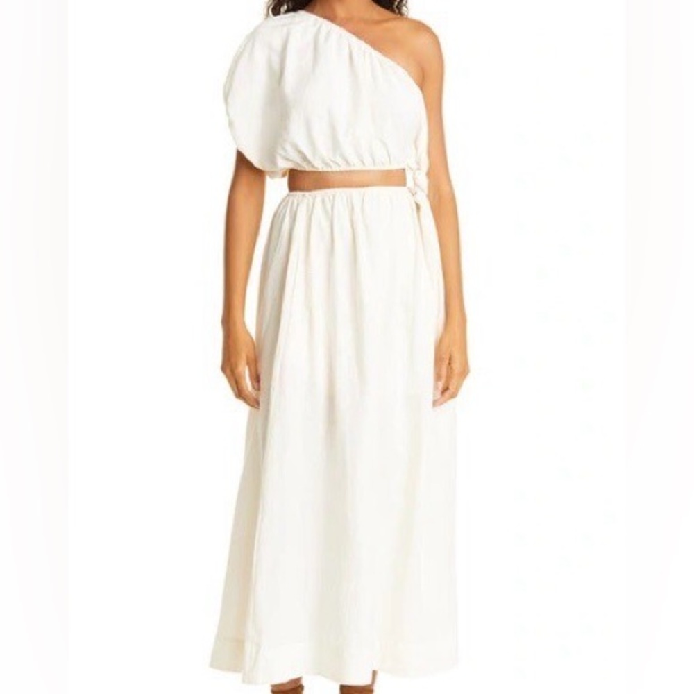 FARM RIO Womens Off White Knotted Cutout One Shoulder Long Dress Size Small